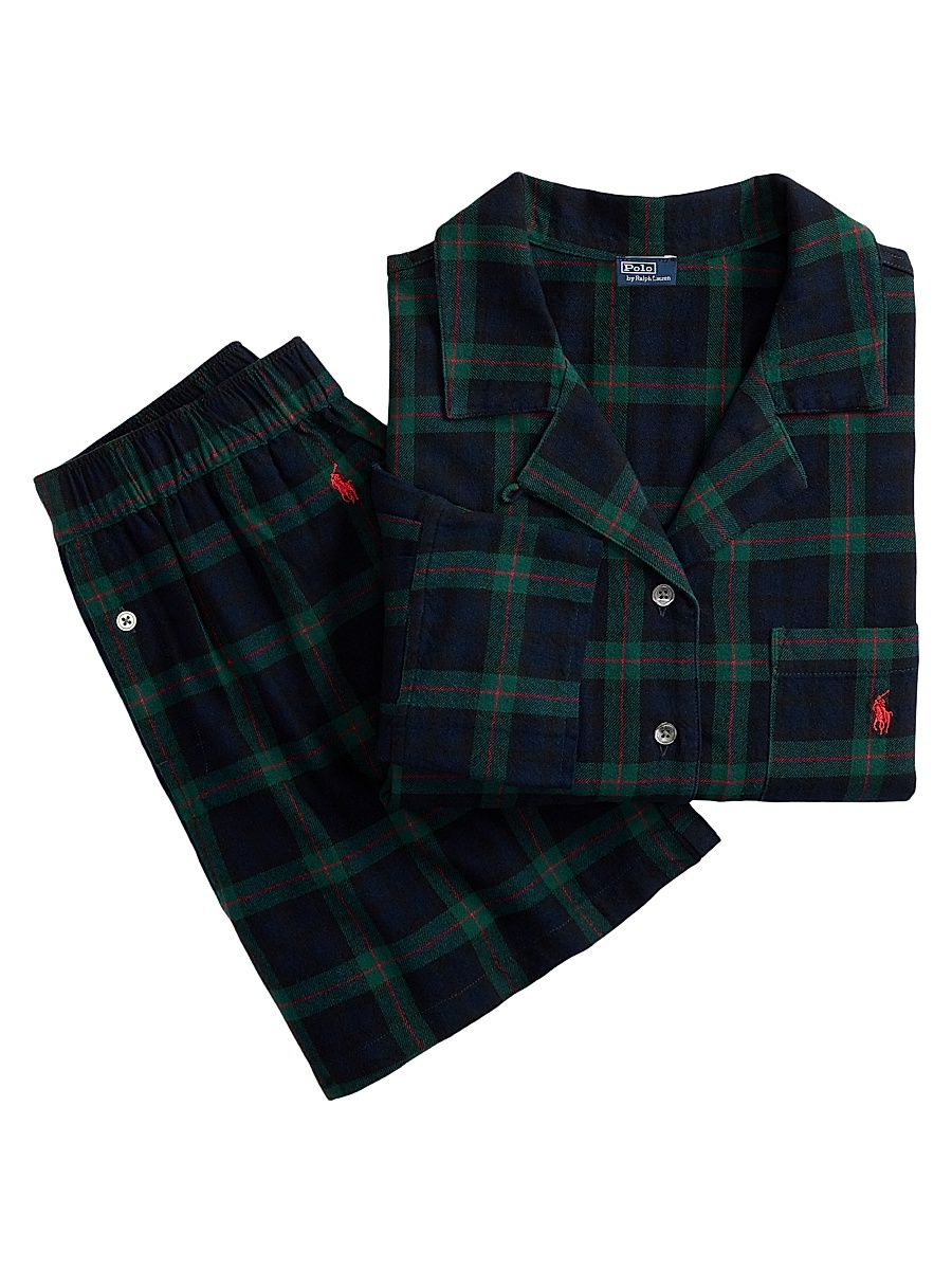 Women's Checked Cotton Pajamas - Black Watch - Size Large