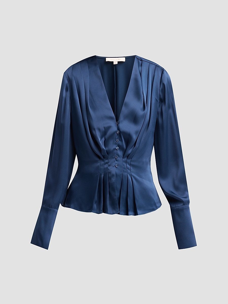 Women's The Romance Satin Pleated Top - Midnight - Size XS