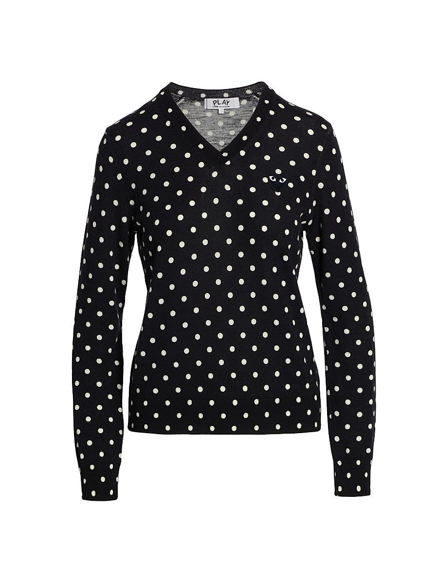 Women's Polka Dot Wool Knit Sweater - Black - Size XS