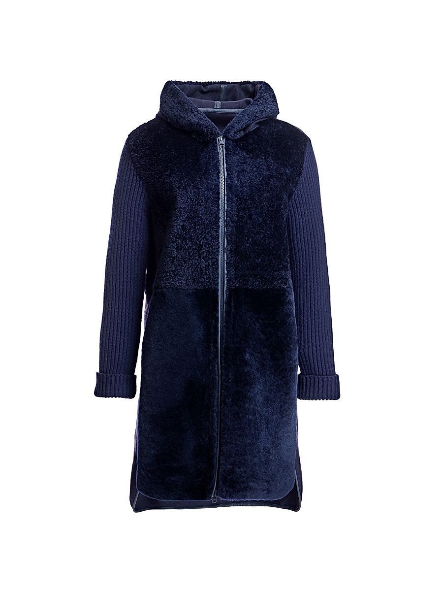 Women's Long Shearling & Jersey Hoodie - Cosmos Blue - Size Large