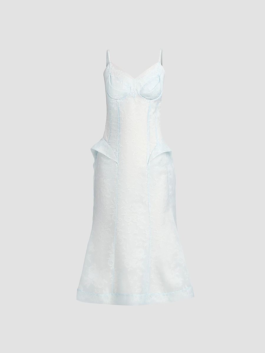 Women's Peplum Silk Lace Cocktail Dress - Glass Blue - Size 8