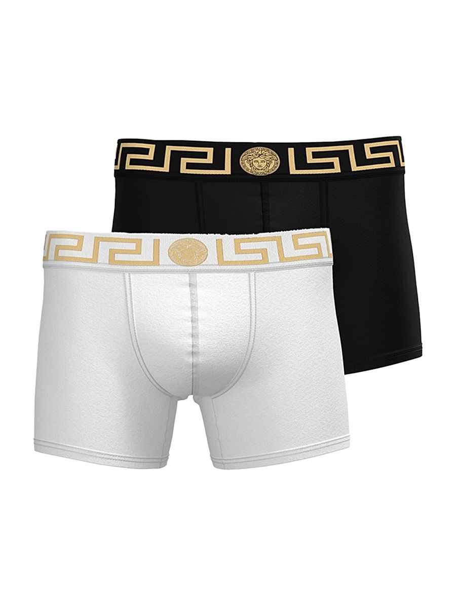 Men's Medusa Key 2-Pack Jersey Mixed Trunk Brief Set - Black White Black Gold - Size XL
