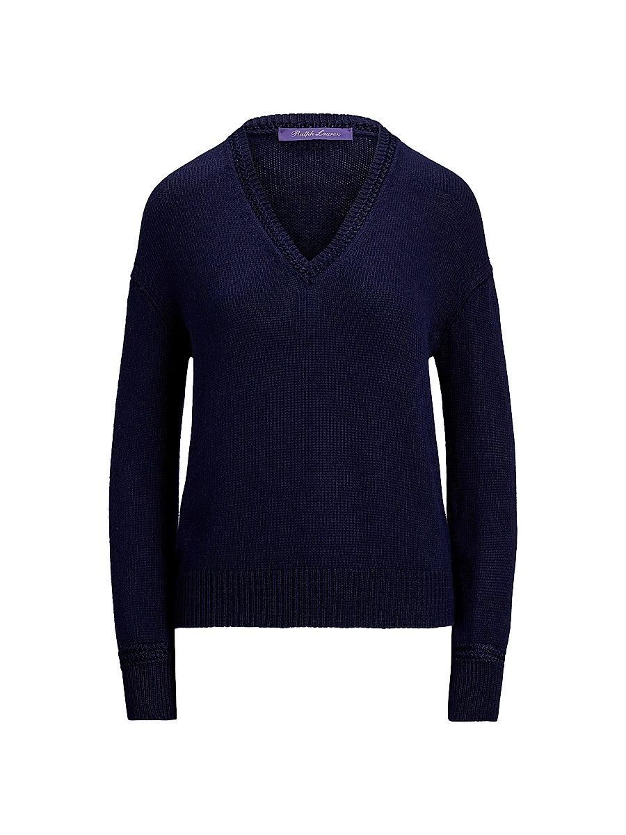 Women's Silk V-Neck Sweater - Lux Navy - Size XS