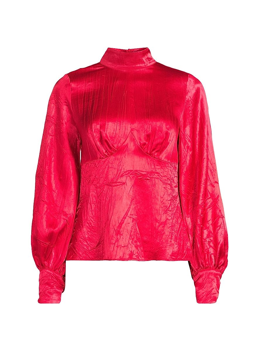 Women's Satin Turtleneck Blouse - Firecracker - Size Small