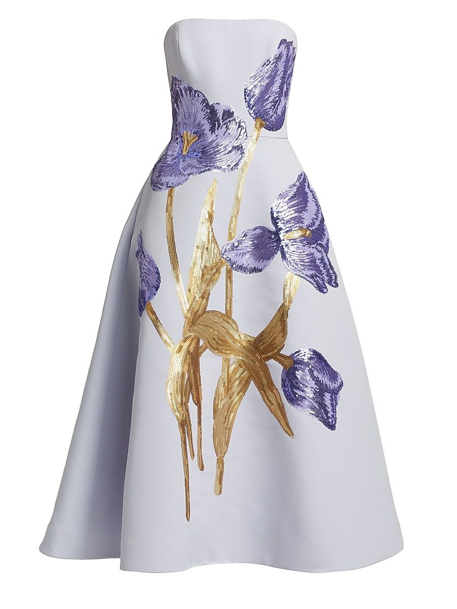 Women's Sequin Floral Strapless Cocktail Dress - Lilac - Size 16