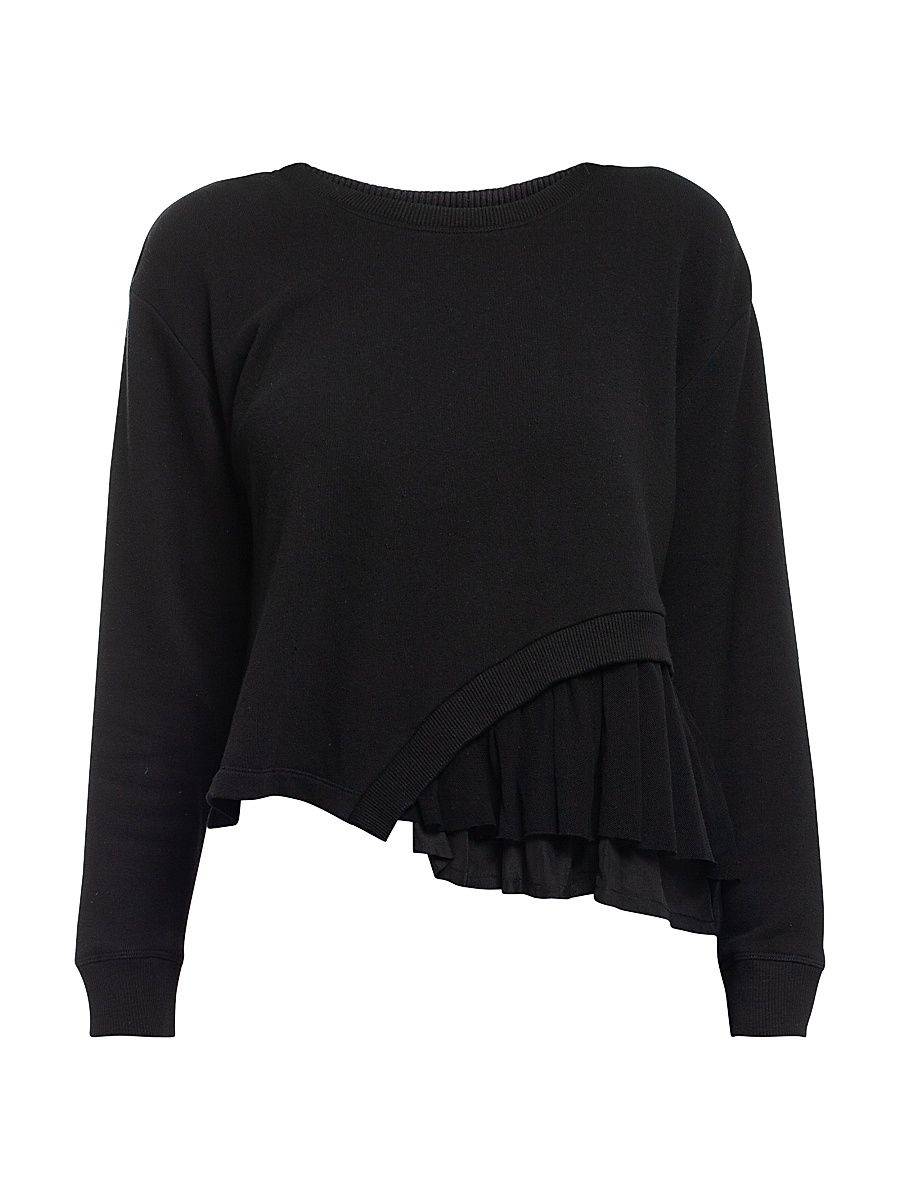 Women's Round Neck Mix Media Sweatshirt - Black - Size Large