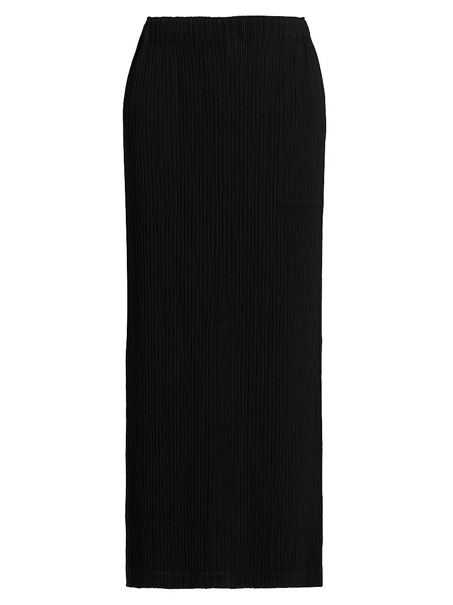 Women's Hatching Pleats Midi-Skirt - Black - Size Small
