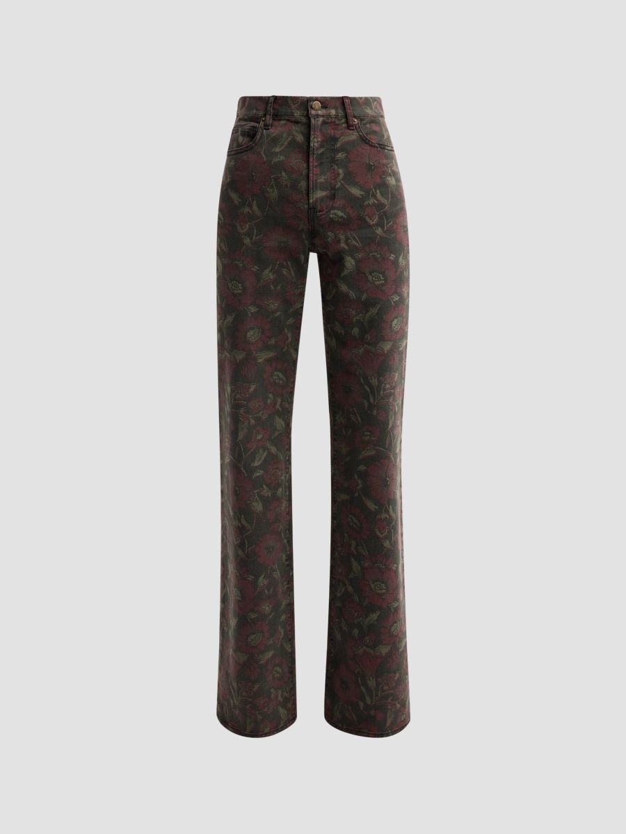 Veronica Beard Women's Crosbie Floral High-Rise Wide-Leg Jeans - Washed Claret Floral - Size 32