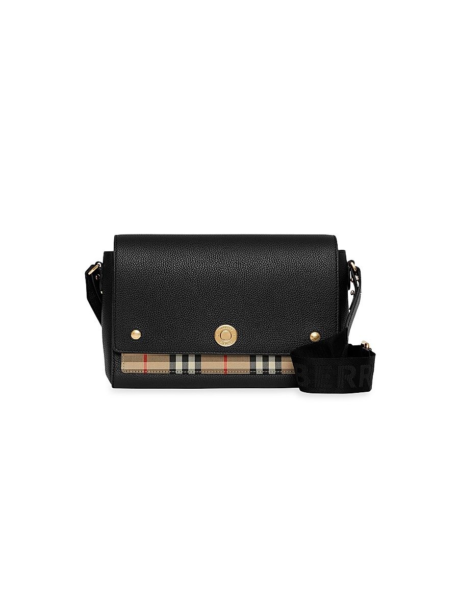 Women's Note Medium Leather & Vintage Check Crossbody Bag - Black