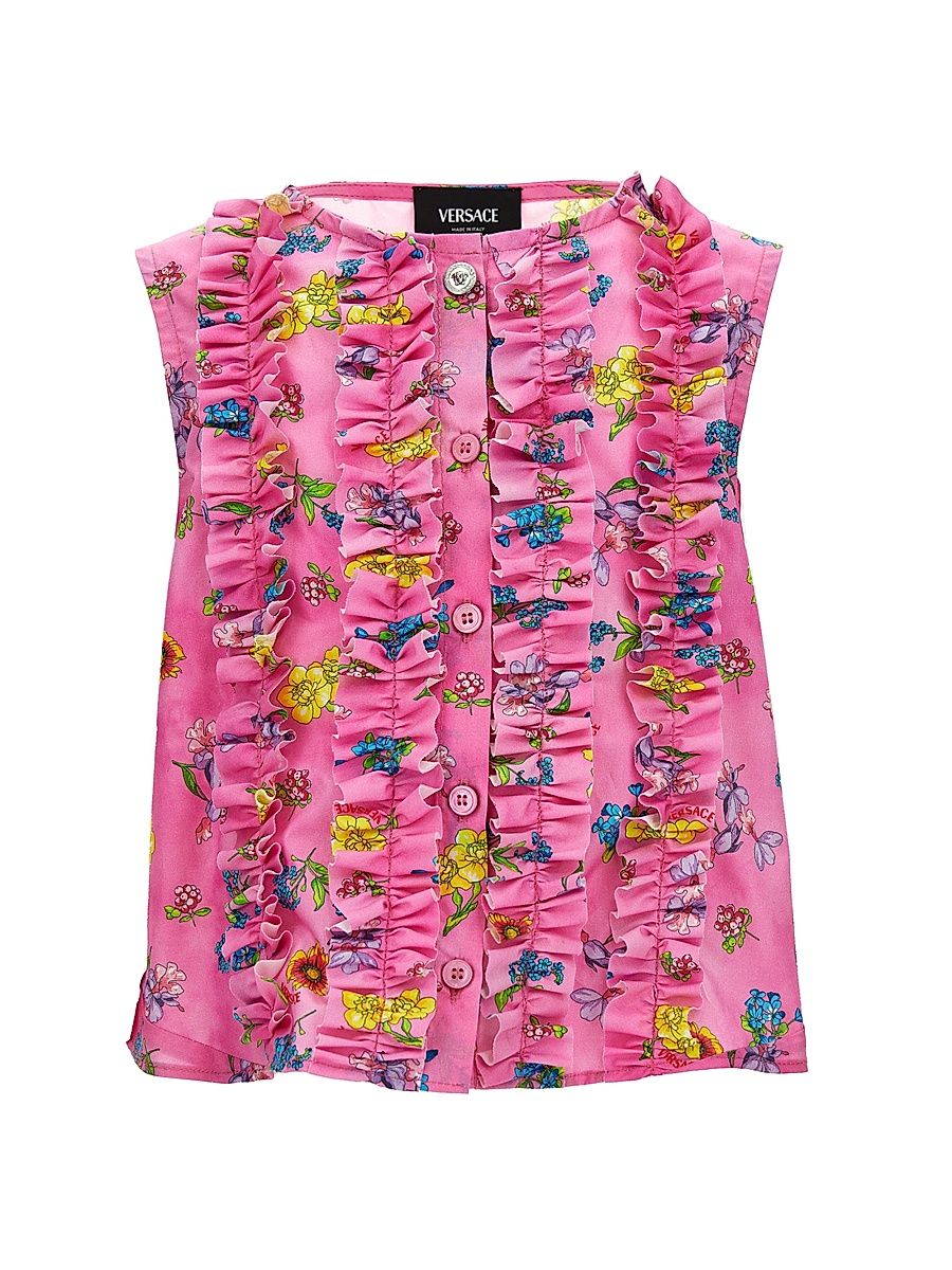 Little Girl's & Girl's Flights Of Flowers Poplin Top - Cyclamen Pink - Size 8