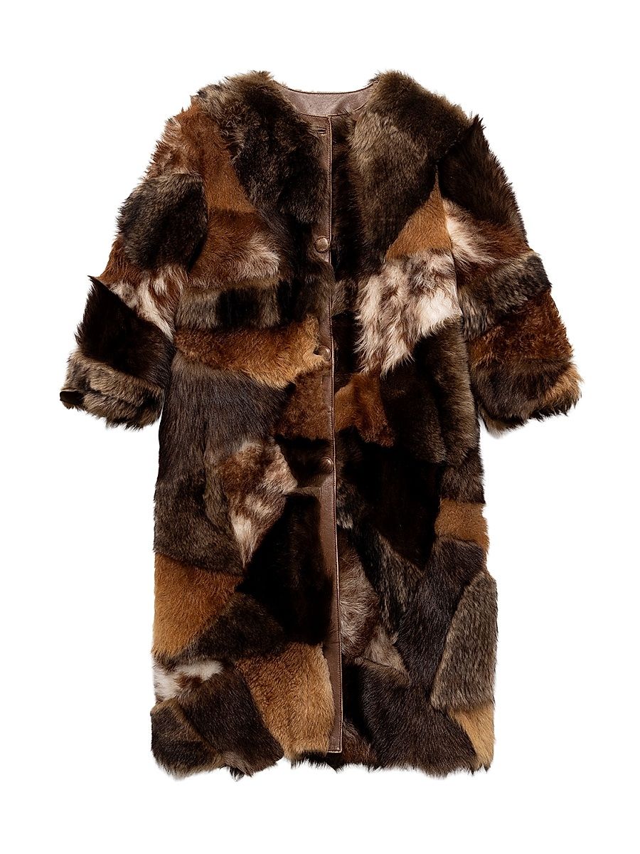 Women's Patchwork Shearling Coat - Assorted - Size 4