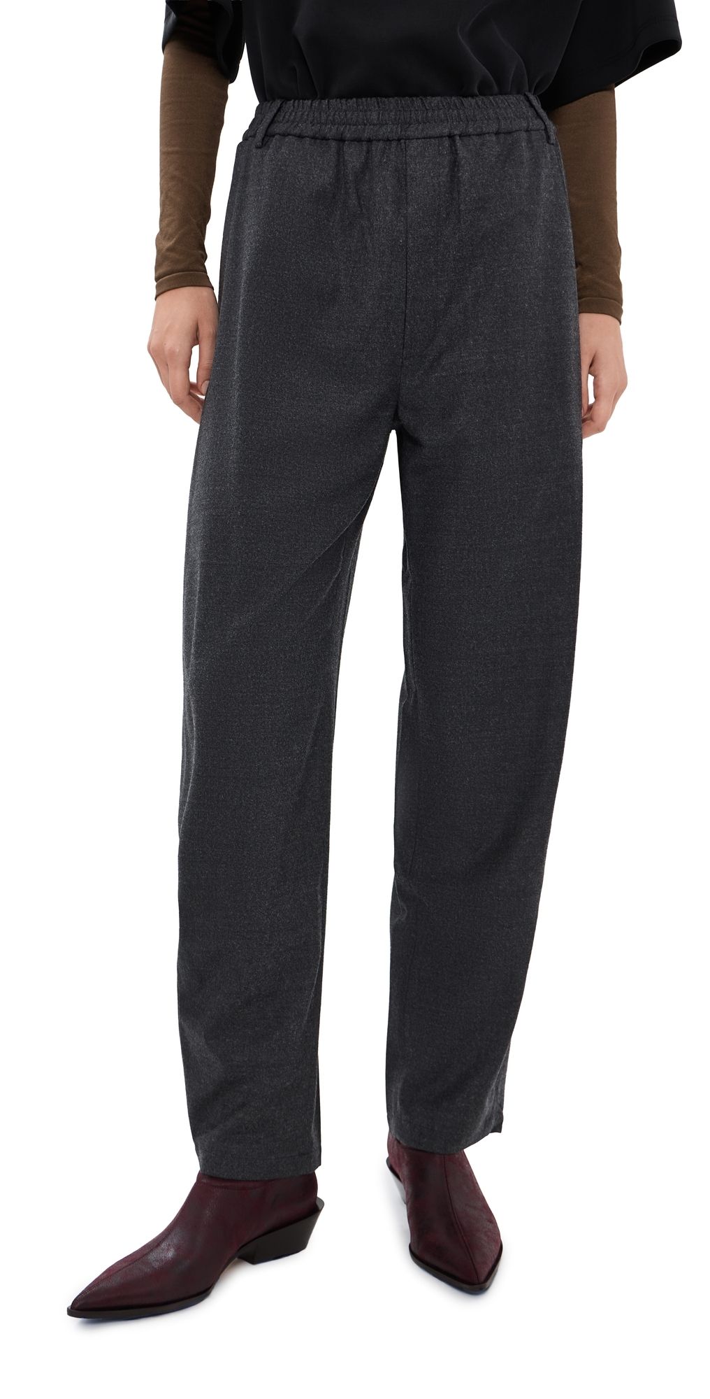 Tibi Cozy Flannel Side Drape Trousers Dark Heather Grey M