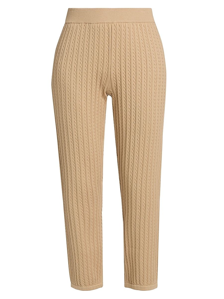 SIMKHAI Women's Cable-Knit Cotton-Cashmere Crop Joggers - Light Camel - Size XS