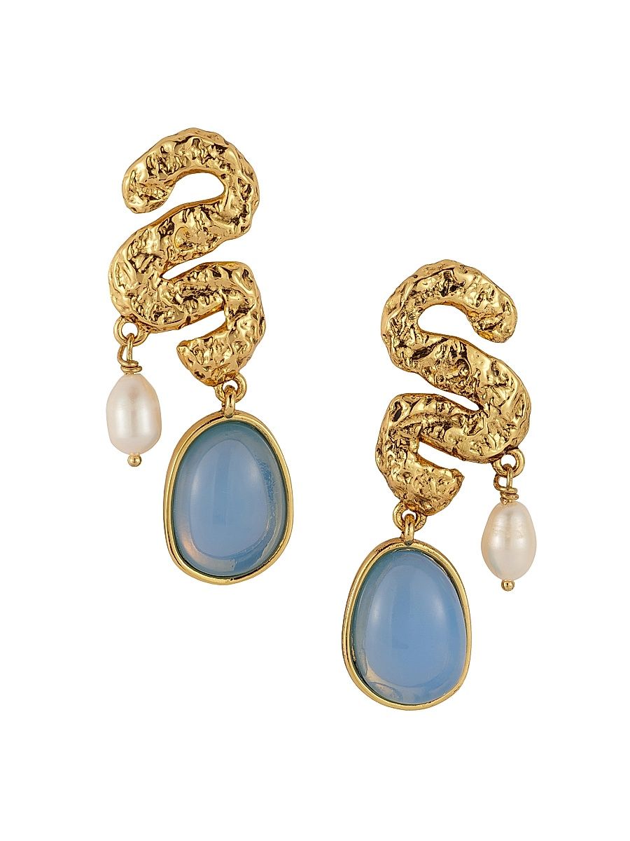 Women's Noemi 14K-Gold-Plated, Blue Chalcedony & Freshwater Pearl Drop Earrings - Blue Multi