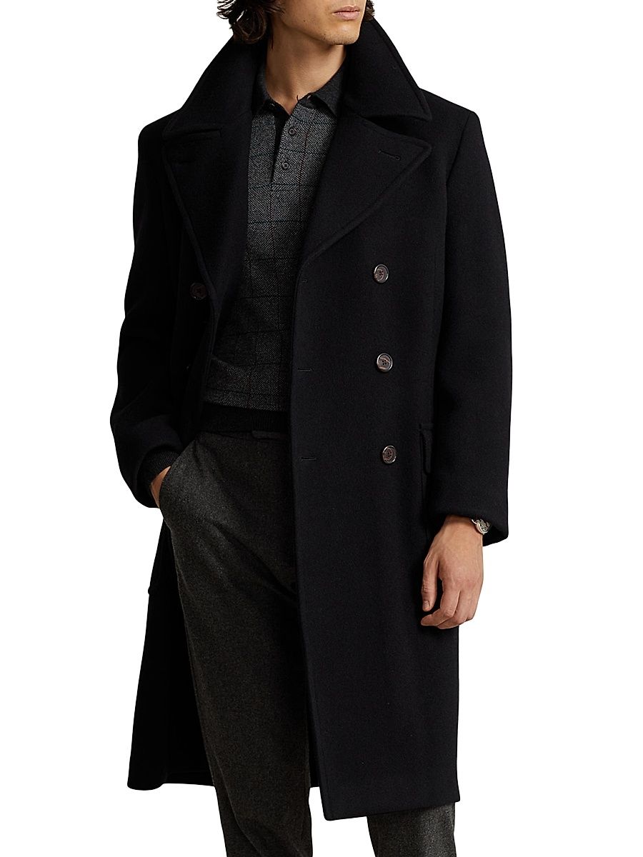 Men's Wool Double-Breasted Coat - Black - Size 44