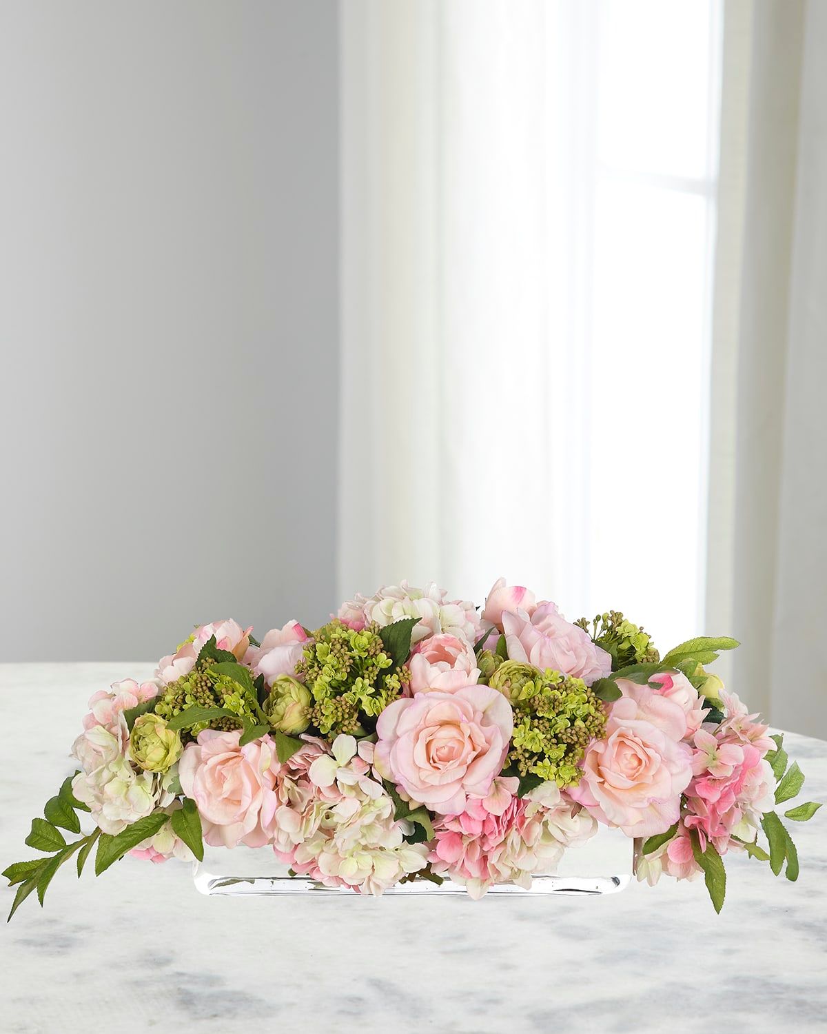 Roses & Ranunculus 30" Faux Floral Arrangement in a Glass Rectangle