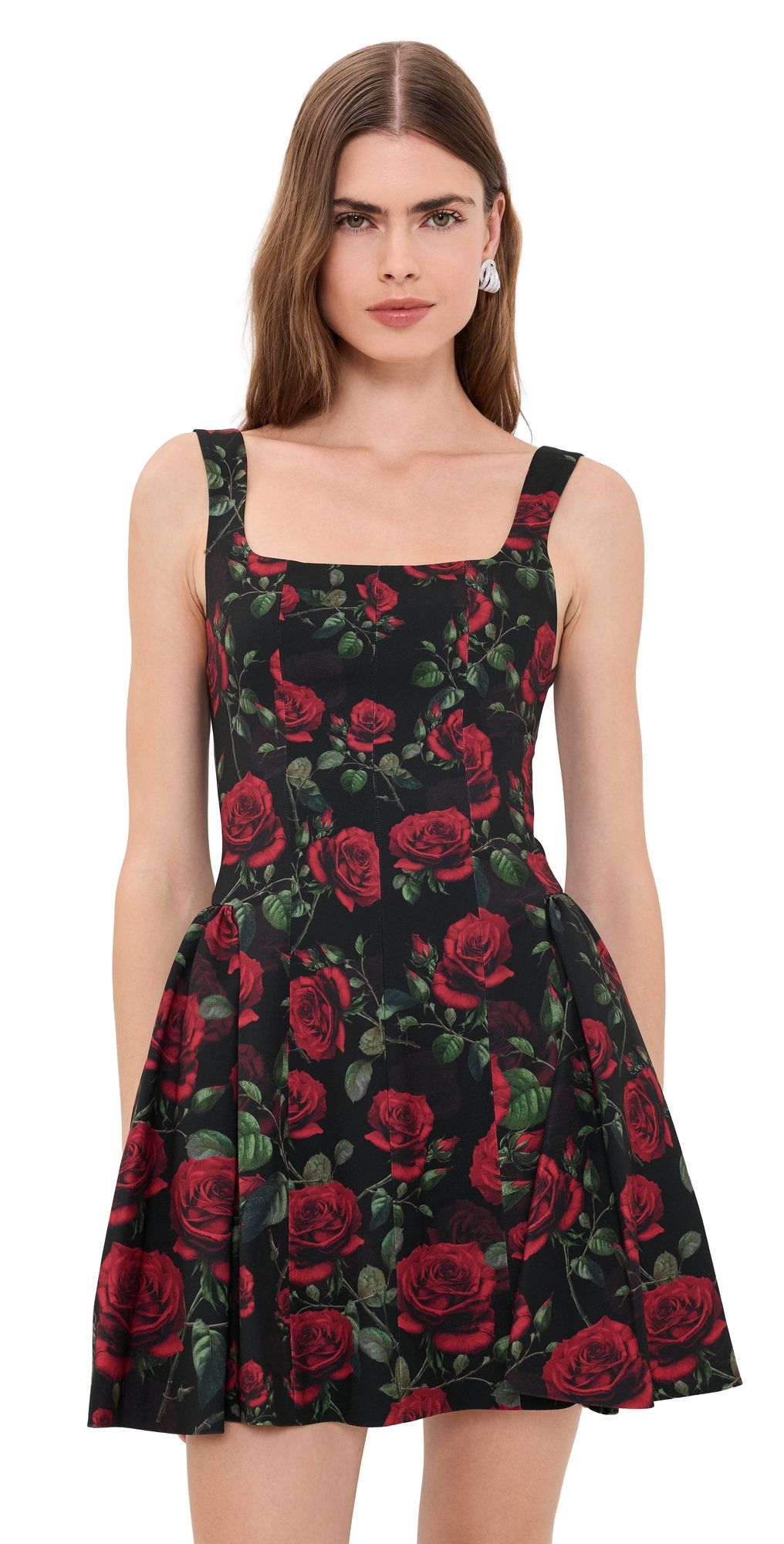 ALICE + OLIVIA Vera Drop Waist Flare Mini Dress Rouge Romance Black 2