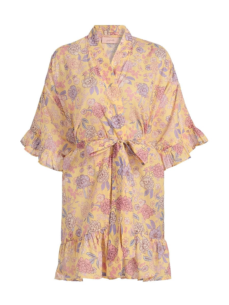 Women's Karolina Floral Frill Robe - Golden Haze - Size XL
