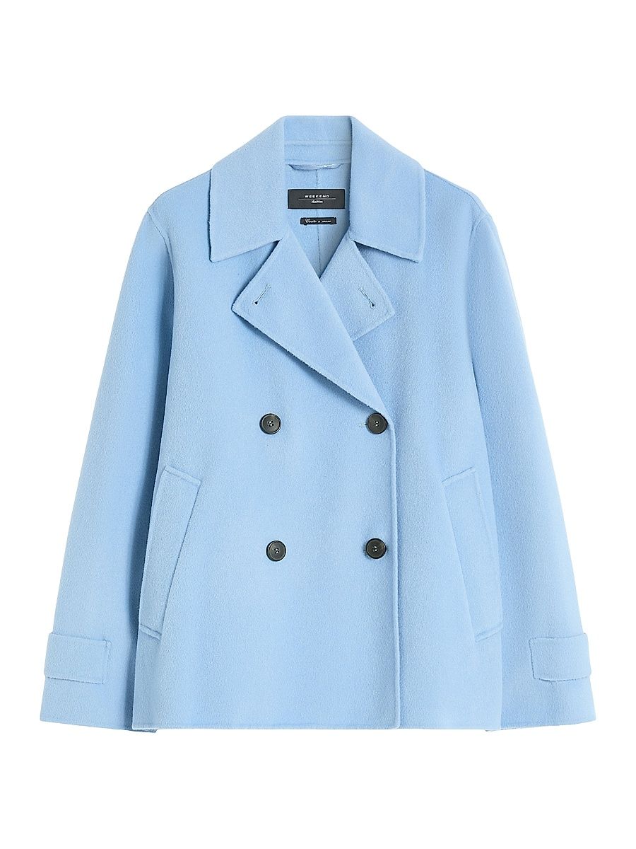 Women's Double Breasted Wool Blend Pea Coat - Light Blue - Size 16