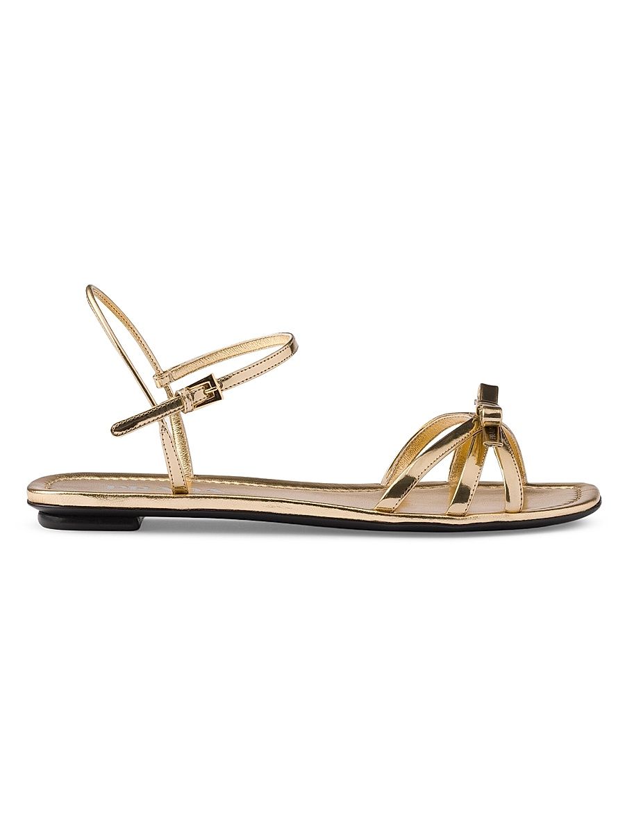 Women's Flat Metallic Leather Sandals - Gold - Size 11