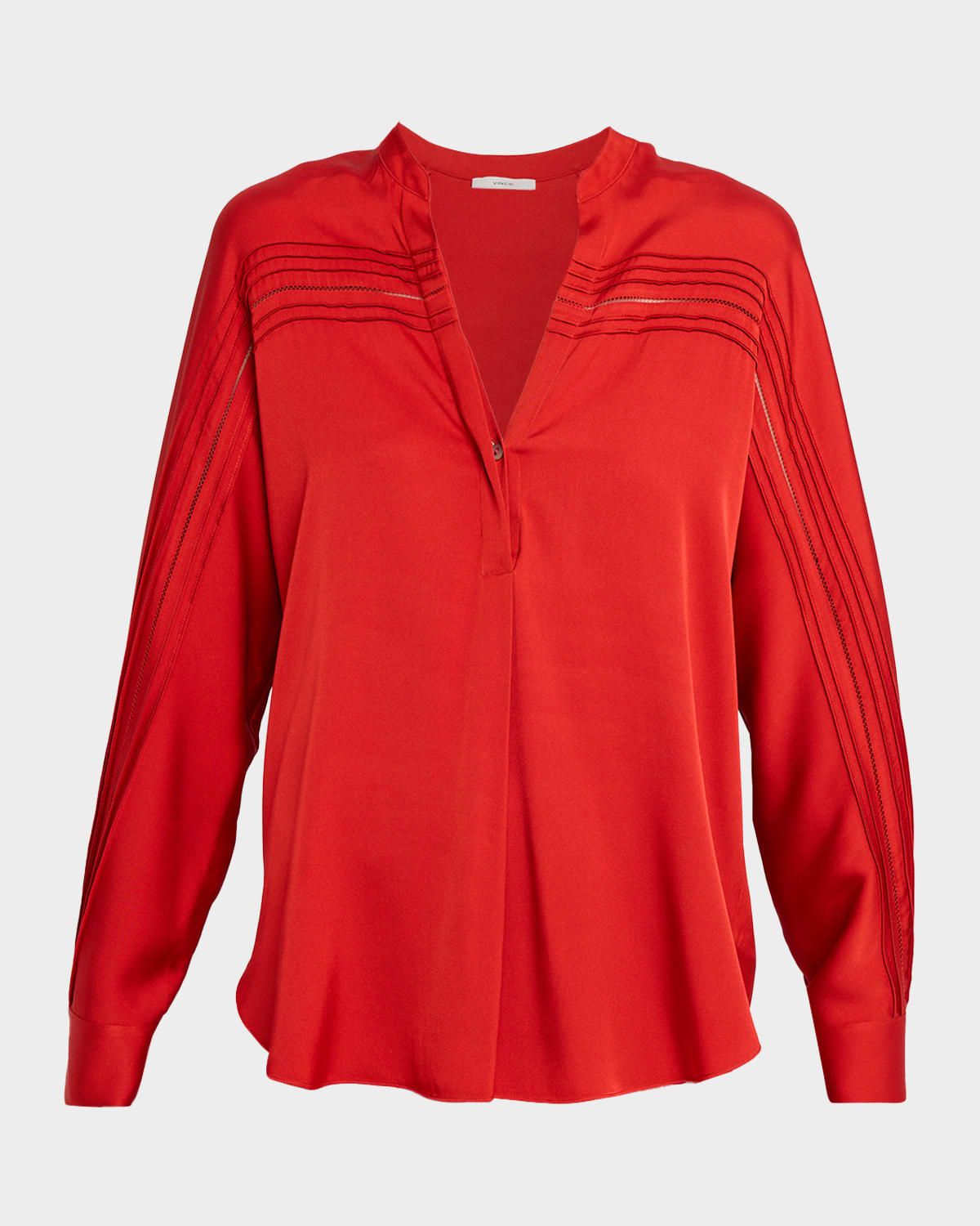 Pintuck Long-Sleeve Satin Blouse