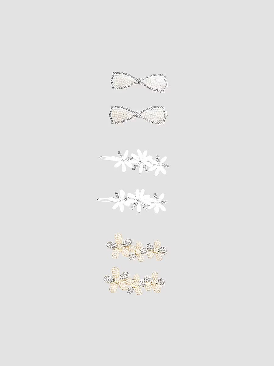 Crystal Charm Hair Clip Set - Silver