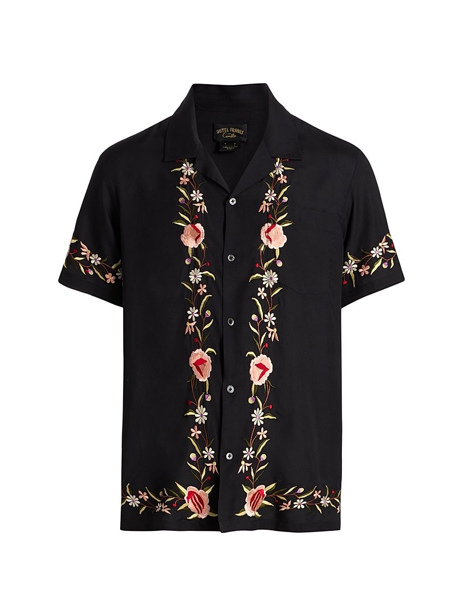 Men's Embroidered Short-Sleeve Camp Collar Shirt - Daughters Of Duende - Size XXL