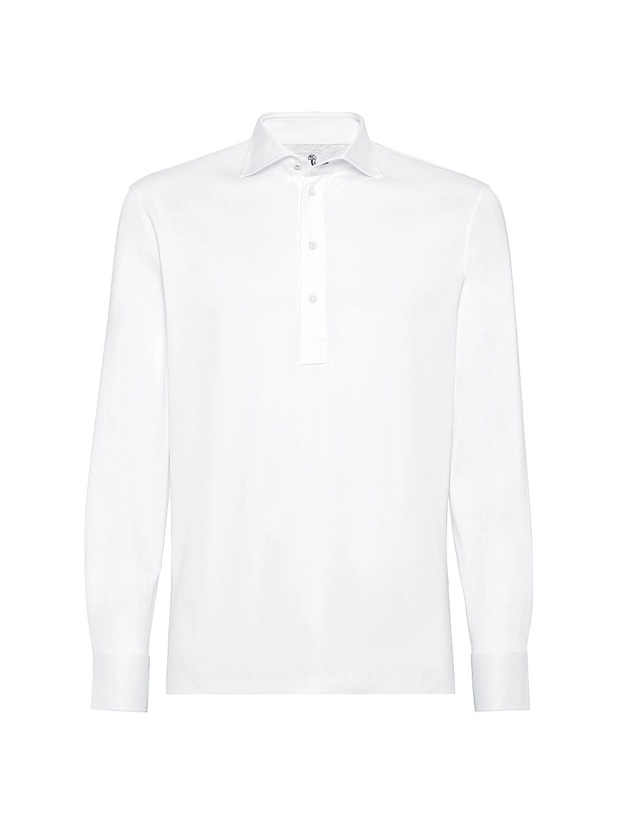 Men's Cotton Jersey Long Sleeve Polo Shirt - White - Size XXXXL