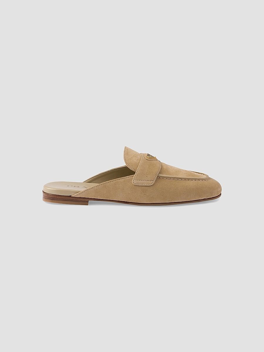 Prada Women's Suede Sabots Mules - Beige Khaki - Size 9.5