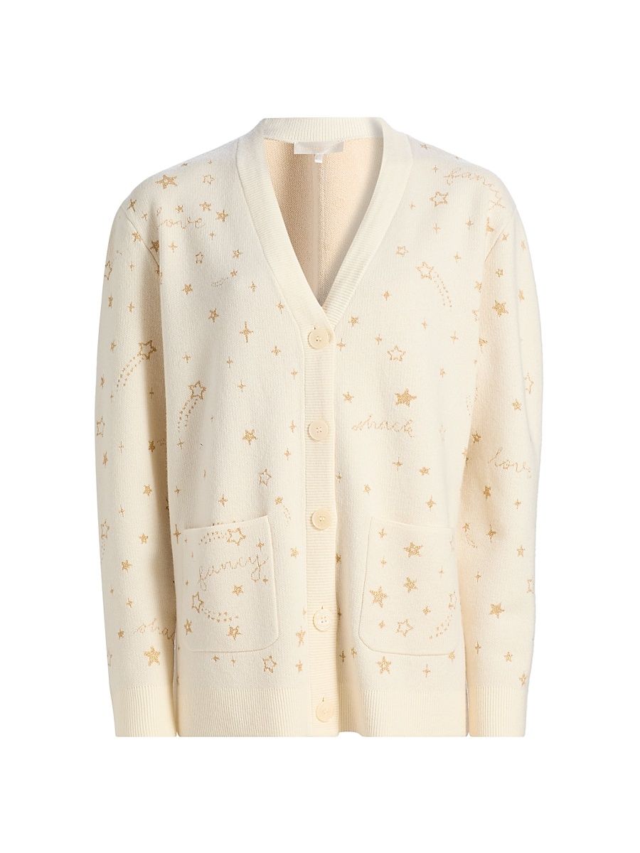 Women's Mar Star-Embroidered Wool-Blend Cardigan - Golden Star - Size Large