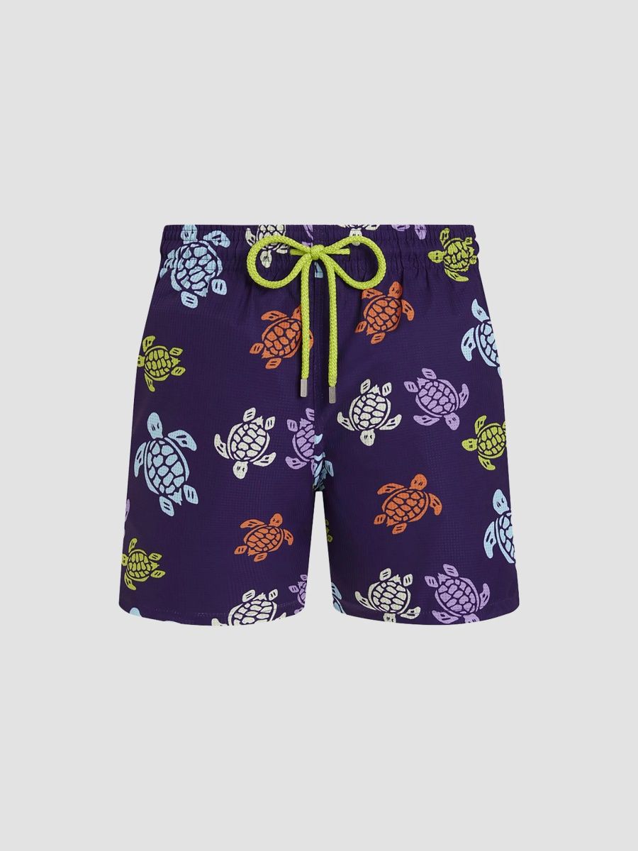 Vilebrequin Men's Tortues Multicolores Micro Perforated Swim Shorts - Midnight Violet - Size Small