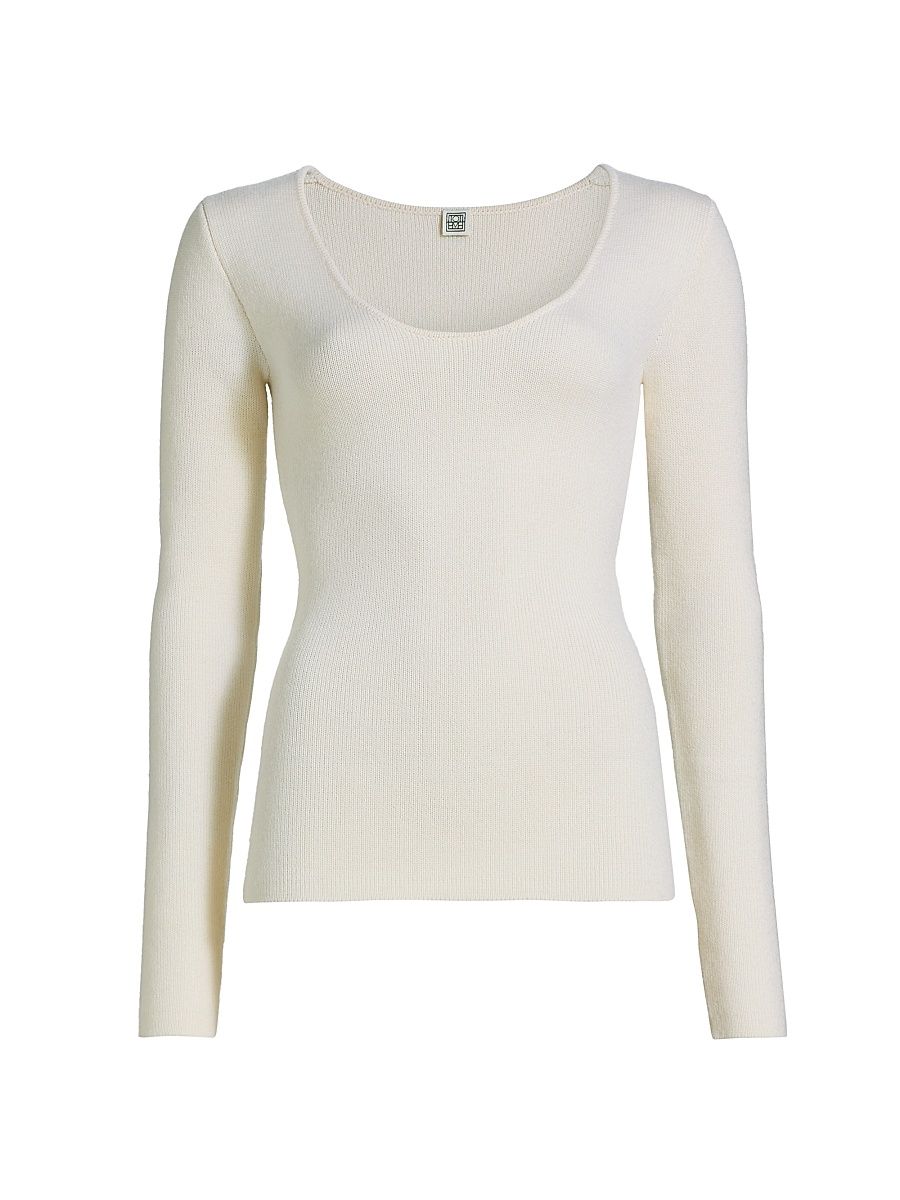 Women's Scoopneck Merino Wool-Blend Top - Ecru - Size Medium