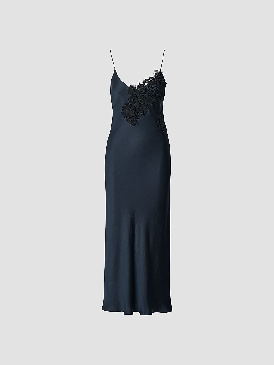 rag & bone Women's Ariana Satin Maxi Slipdress - Navy - Size 12
