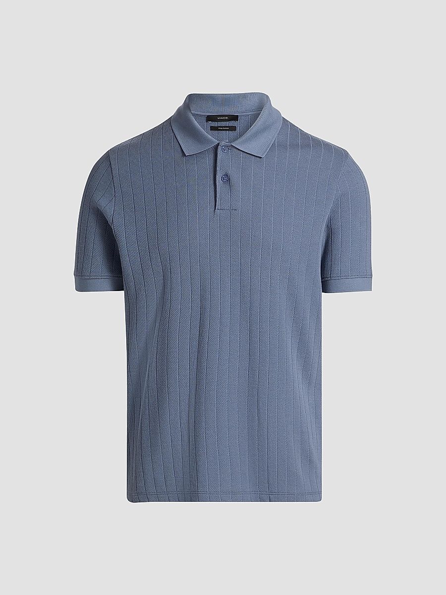 Vince Men's Drop-Needle Striped Pima Cotton Polo Shirt - Hawk Blue - Size XXL