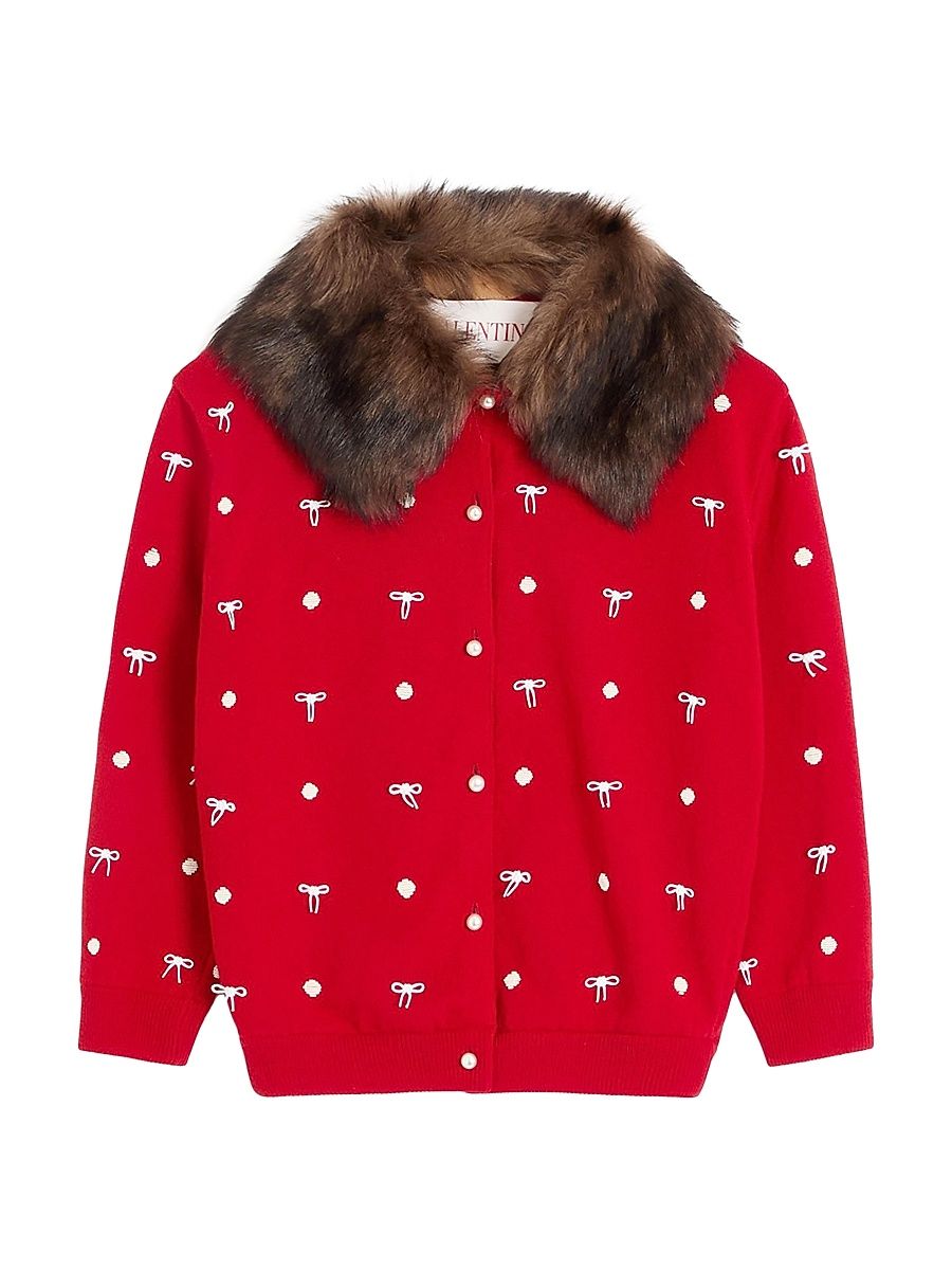 Women's Embroidered Wool Cardigan - Red - Size Medium