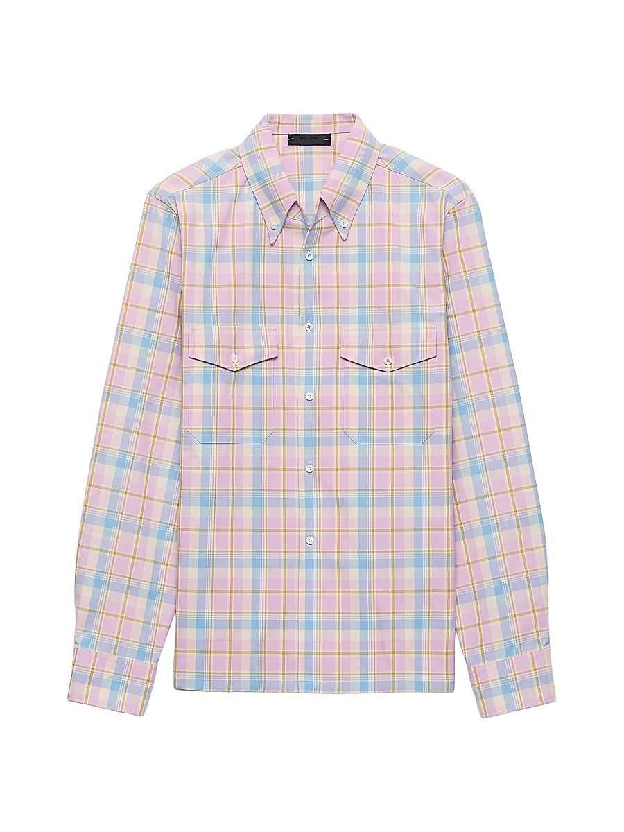 Men's Checked Cotton Button-Down Shirt - Pink - Size XL