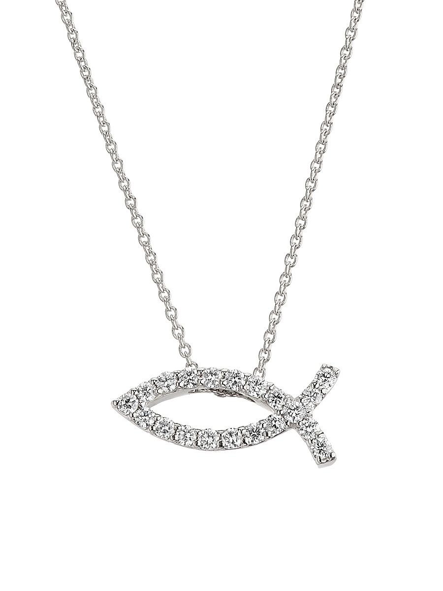 Women's Tiny Treasures 18K White Gold & 0.25 TCW Diamond Fish Pendant Necklace - White Gold