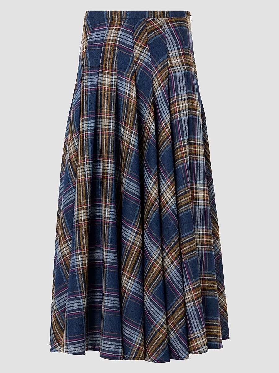 Women's Plaid Lightweight Wool Blend Shelley Midi Skirt - Navy Multicolor - Size 16