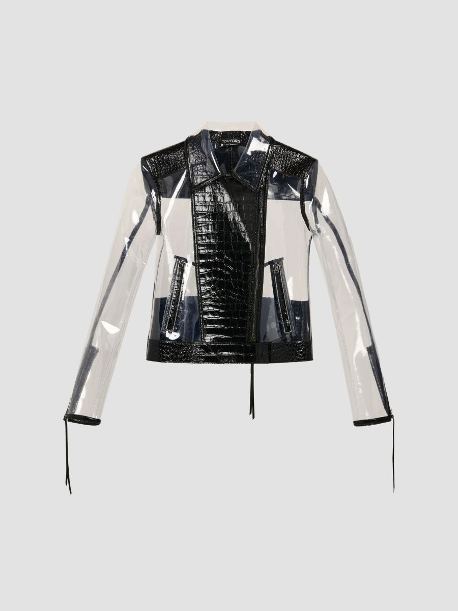 TOM FORD Women's Glass-Effect & Leather Biker Jacket - Black - Size 4