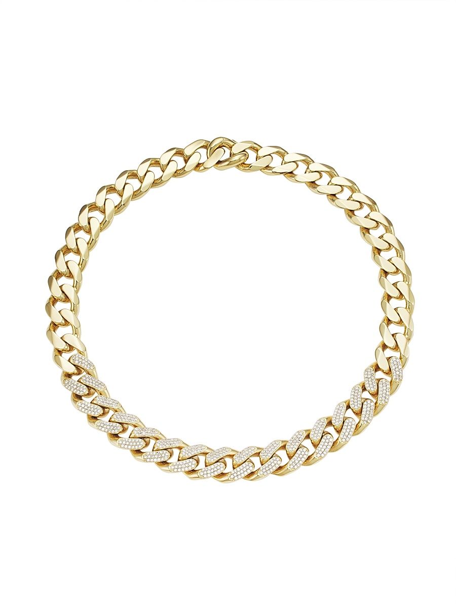 Women's Highlight 18K-Gold-Plated Cubic Zirconia Pavé Large Curb Chain Collar Necklace - Gold