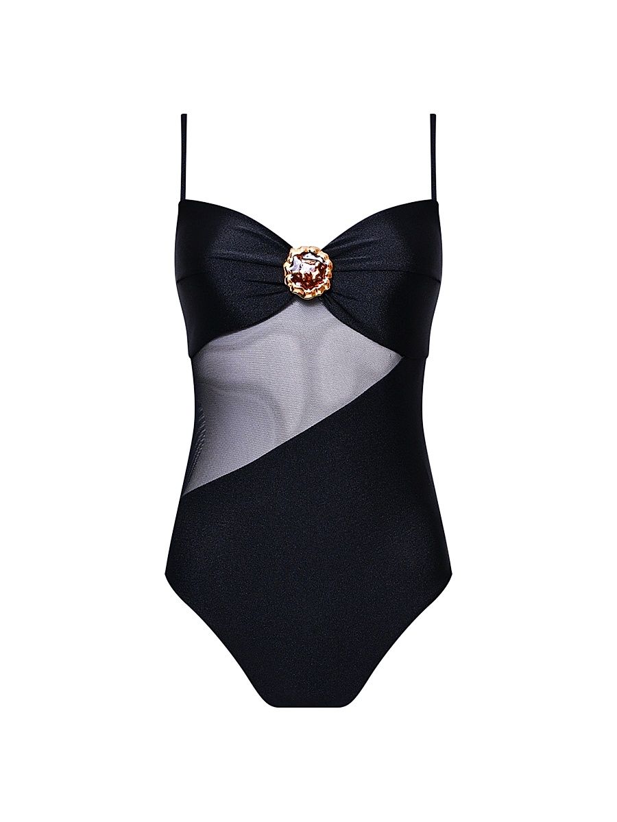 Women's Jade Tulle One-Piece Swimsuit - Black - Size XS
