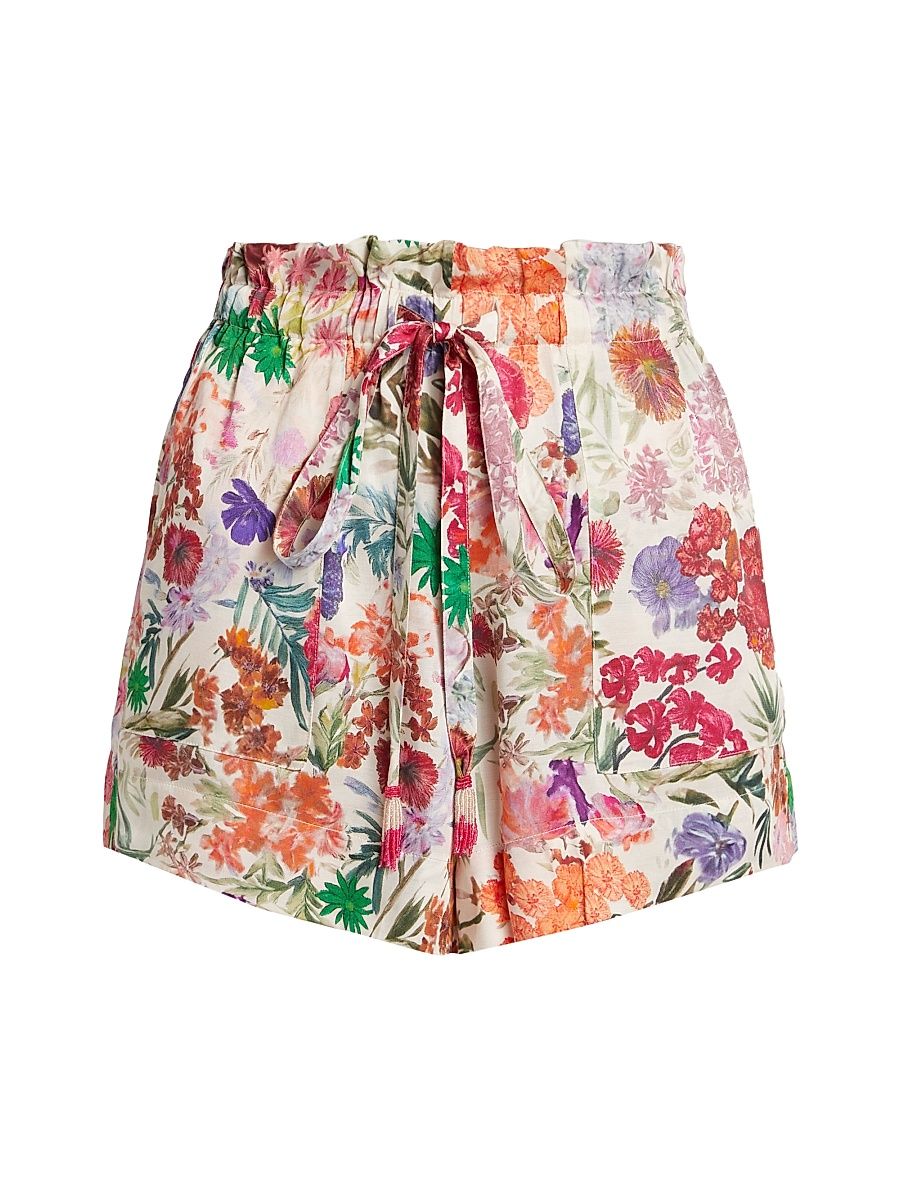 Women's Moni Floral Paperbag Shorts - Floral Pink - Size Large