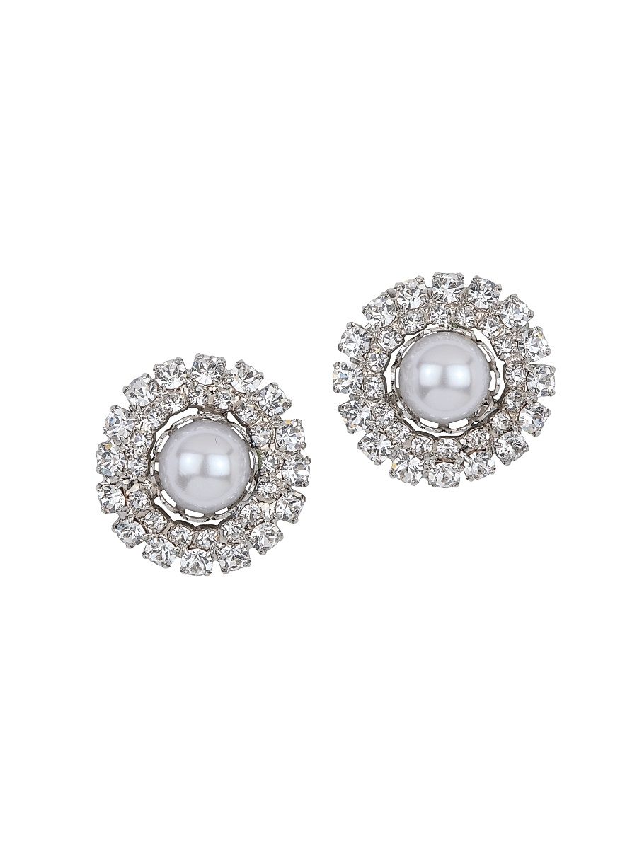 Women's Antinea Rhodium-Plated, Imitation Pearl & Crystal Earrings - Crystal Pearl