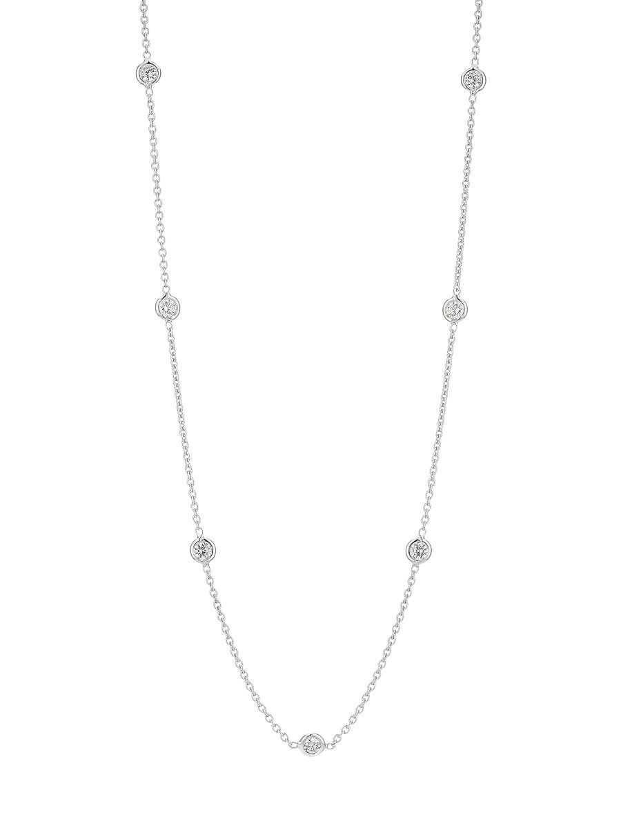 Women's 18K White Gold & 0.7 TCW Diamond Station Necklace - White Gold - Size 18