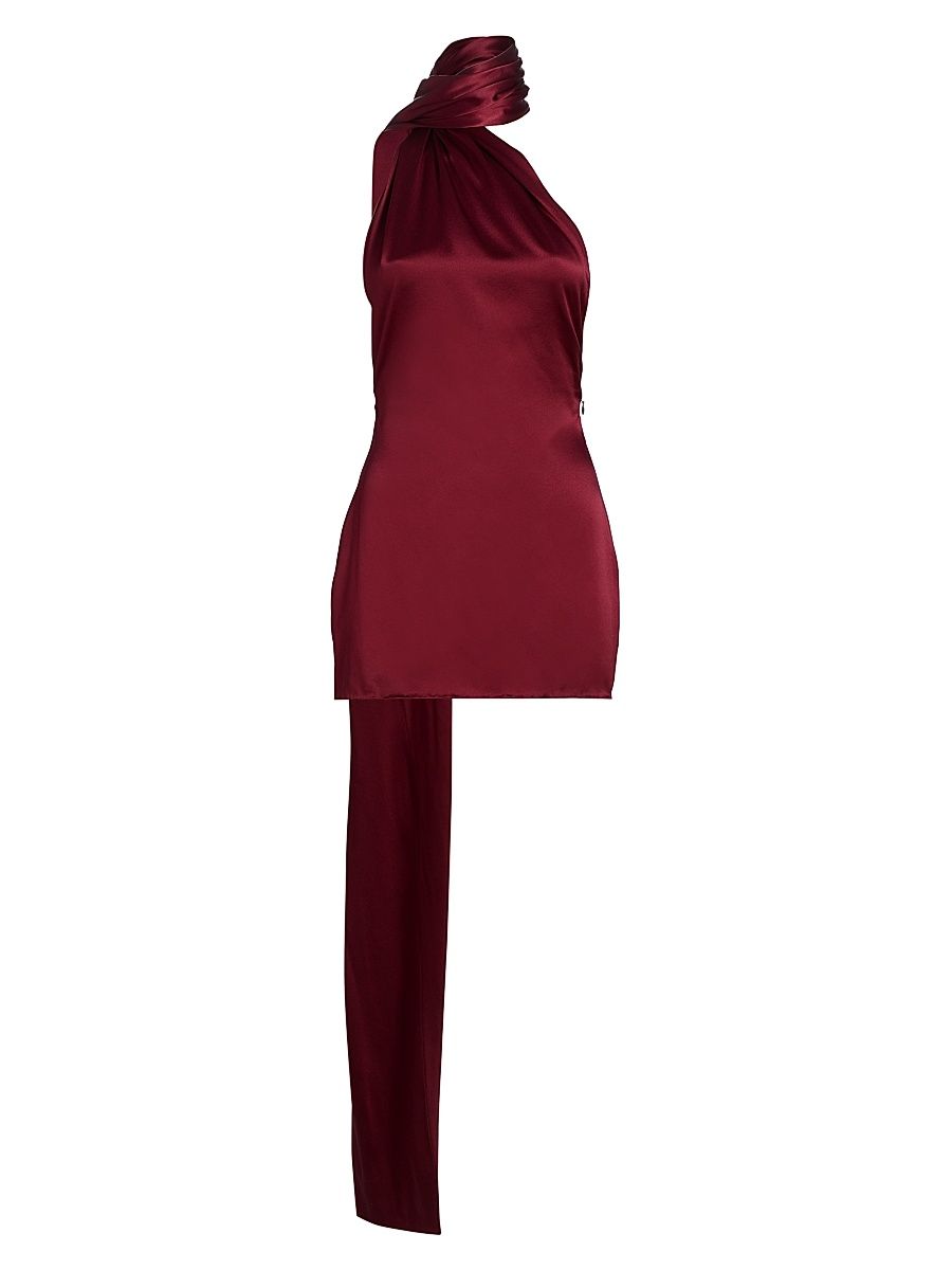 Women's One-Shoulder Scarf Minidress - Oxblood - Size Large