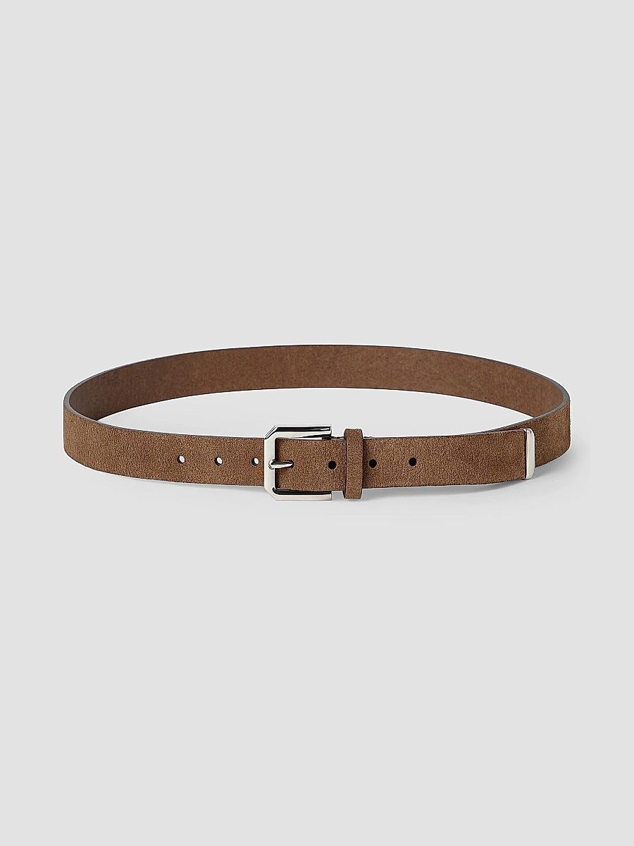 Brunello Cucinelli Men's Reversed Leather Belt with Square Buckle and Tip - Chestnut - Size 38