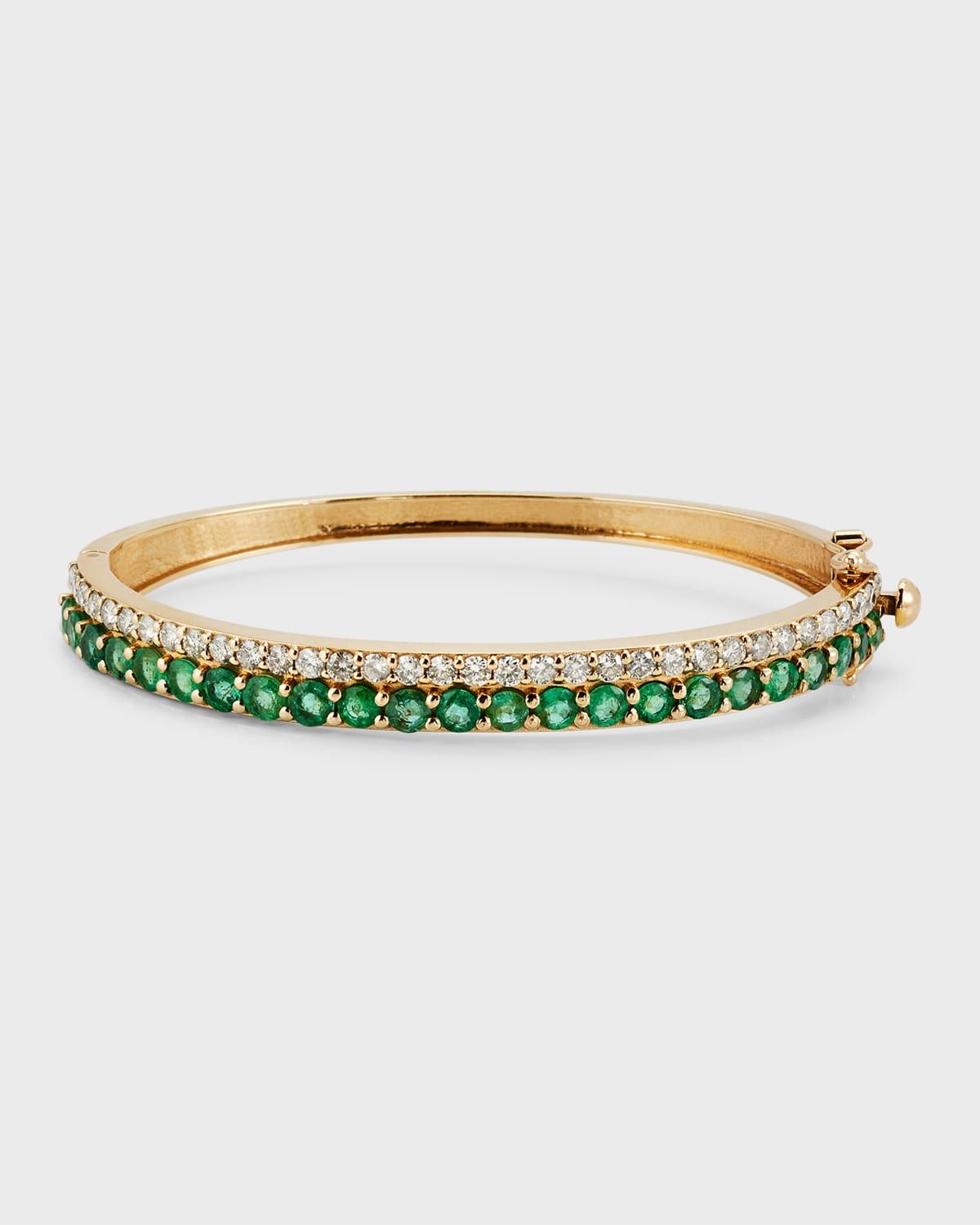 14K Yellow Gold Emerald Diamond Bar Medium Bangle Bracelet