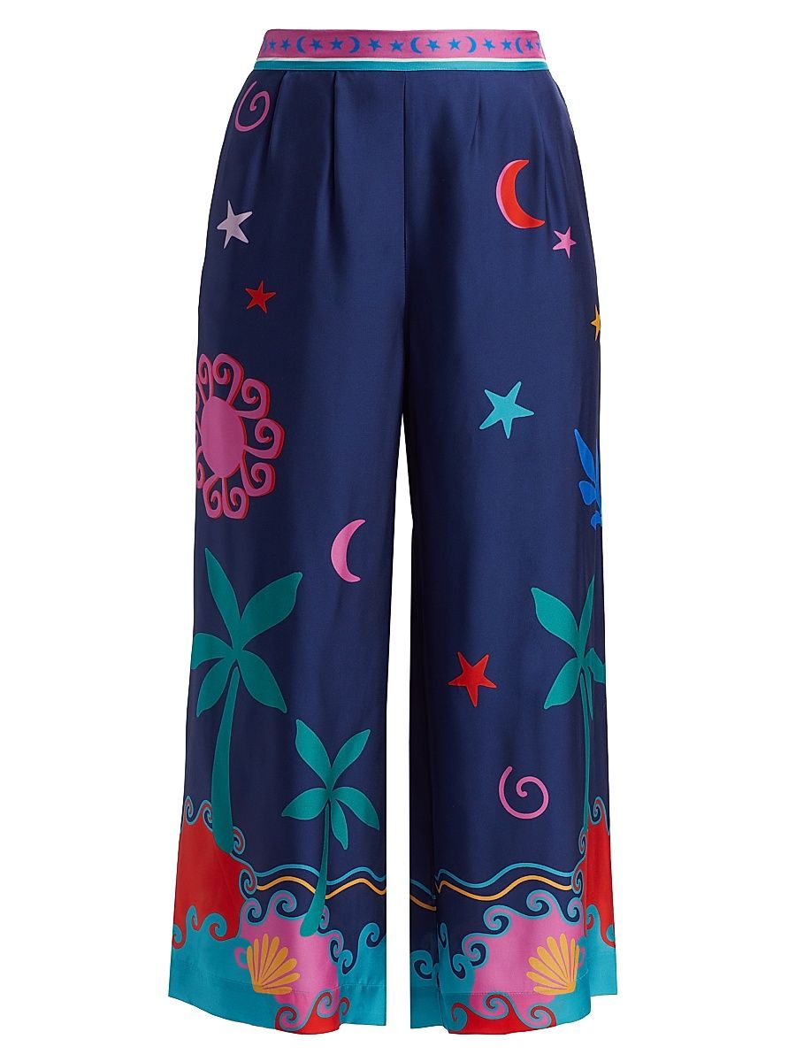 Women's Julissa Celestial Print Silk-Blend Crop Pants - Palomas Island - Size Small