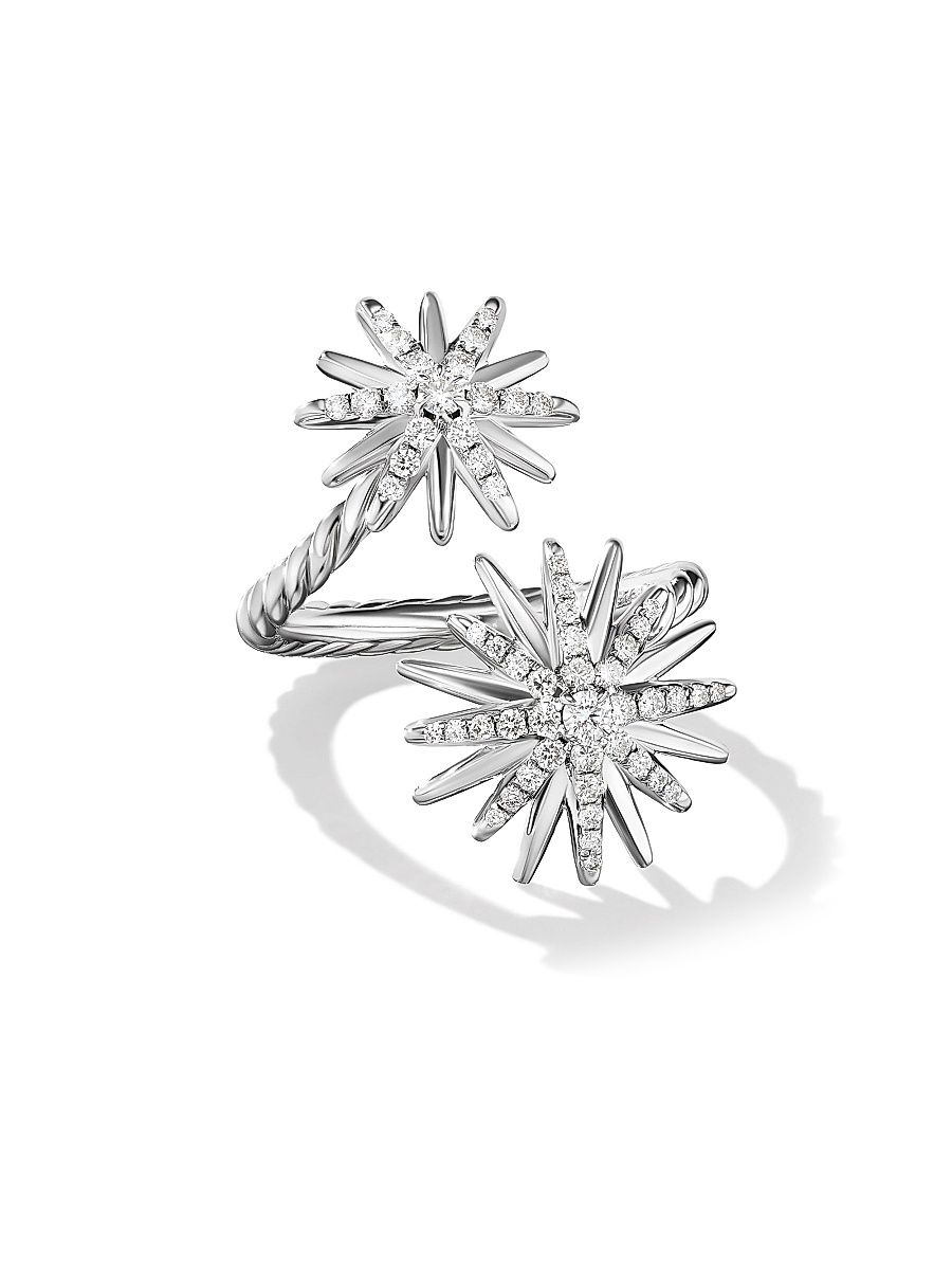 Women's Starburst Bypass Ring In Sterling Silver - Silver - Size 9