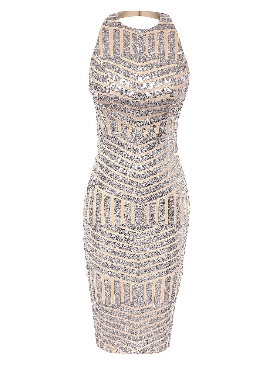 Women's Cleo Sequined Halterneck Midi Dress - Silver Beige - Size XL